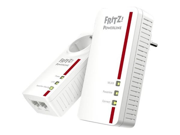 FRITZ!Powerline 1260E - WLAN Set - strømlinjeadaptersett 1GbE, HomePlug AV (HPAV) 2.0, IEEE 1901 - Wi-Fi 5 - Dobbeltbånd - veggpluggbar