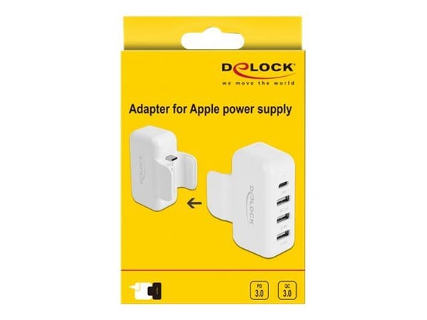 Delock Adapter for Apple power supply with PD and QC 3.0 - Strømadapter - 2.4 A - PD 3.0, QC 3.0 - 4 utgangskontakter (USB, 2 x USB, USB-C) - hvit