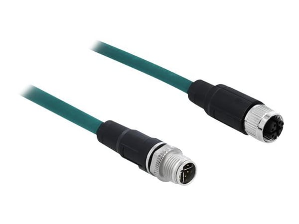 Delock - Koblingskabel - 8 pin M12-X (hann) til 8 pin M12-X (hunn) - 1 m - SFTP - CAT 6a - halogenfri - vannblå