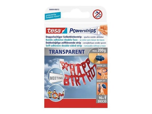 Tesa Powerstrips Deco - Monteringslim - transparent (förpackning om 16)