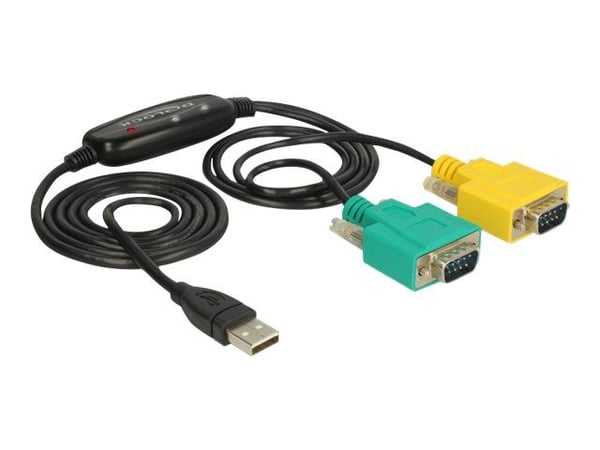 Delock Adapter USB 2.0 Type-A > 2 x Serial DB9 RS-232 - USB / seriell-kabel - USB (hann) til DB-9 (hann) - 1.5 m - tommelskruer - svart, gul, grønn