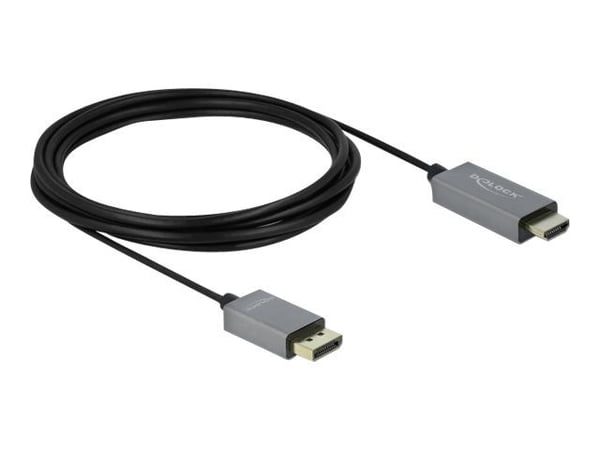 Delock - Adapterkabel - DisplayPort hann til HDMI hann - 3 m - grå, svart - 4K-støtte, aktiv