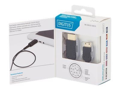 DIGITUS HDMI High Speed Connection Cable - HDMI-kaapeli - HDMI uros - mini HDMI uros - 2 m - kaksoissuojattu - musta - muotoiltu, aktiivinen