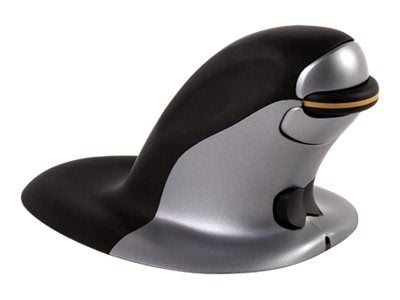 Fellowes Penguin Large - Vertikal mus - höger- och vänsterhänta - laser - trådlös - 2.4 GHz - trådlös USB-mottagare - svart, silver