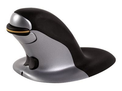 Fellowes Penguin Large - Vertikal mus - høyre- og venstrehåndet - laser - trådløs - 2.4 GHz - USB trådløs mottaker - svart, sølv