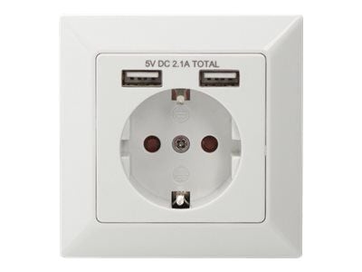 Digitus DA-70613, 2x USB, Valkoinen, 250 V, 50 Hz, 5 V, 2,1 A