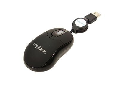 LogiLink Mini with retractable cable - Mus - høyre- og venstrehåndet - optisk - 3 knapper - kablet - USB