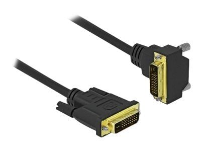 Delock - DVI-kabel - dobbeltlenke - DVI-D (hann) vinklet til DVI-D (hann) - 3 m - tommelskruer - svart