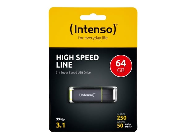 Intenso High Speed Line - USB-flashstasjon - 64 GB - USB 3.1 - svart, gul