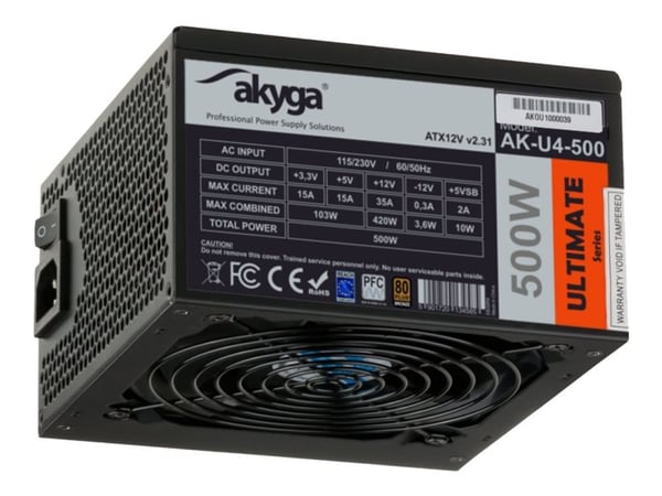 Akyga AK-U4-500 - Ultimate Series - strømforsyning (intern) - ATX12V 2.31 - 80 PLUS Bronze - AC 230 V - 500 watt - aktiv PFC - svart