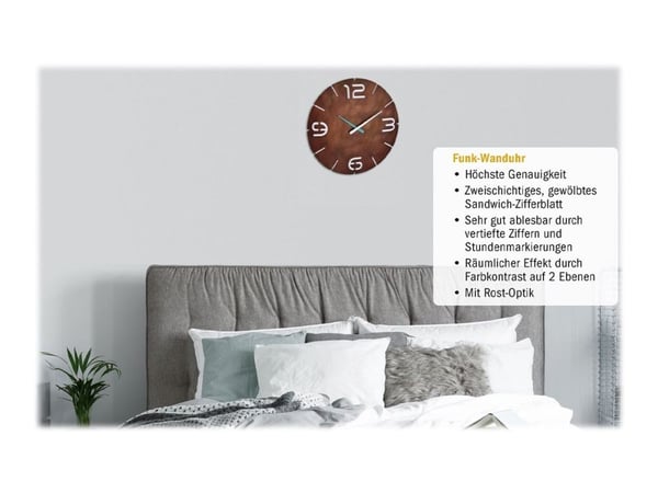 TFA CONTOUR - Klokke - kvarts - veggmonterbar - 35 cm - hvit, rust look