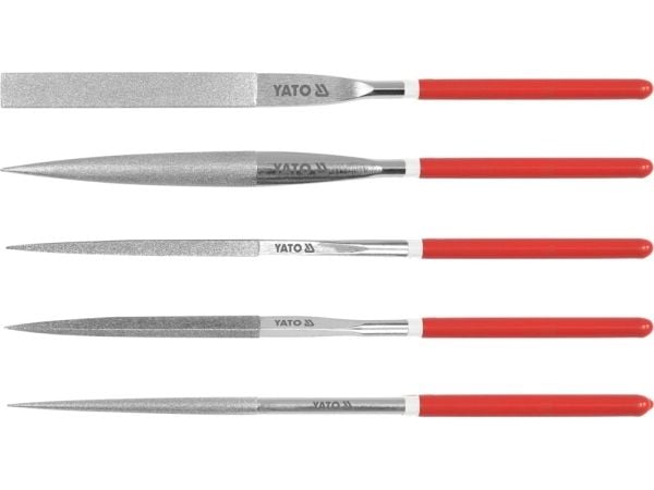 Yato YT-6156, Fil-sett, Flate mapper, Halvrund fil, Rund fil, Firkantet fil, Trekant-fil, Metall, Kull stål, Plast, Rød