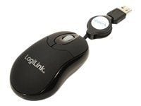 LogiLink Mini with retractable cable - Mus - høyre- og venstrehåndet - optisk - 3 knapper - kablet - USB