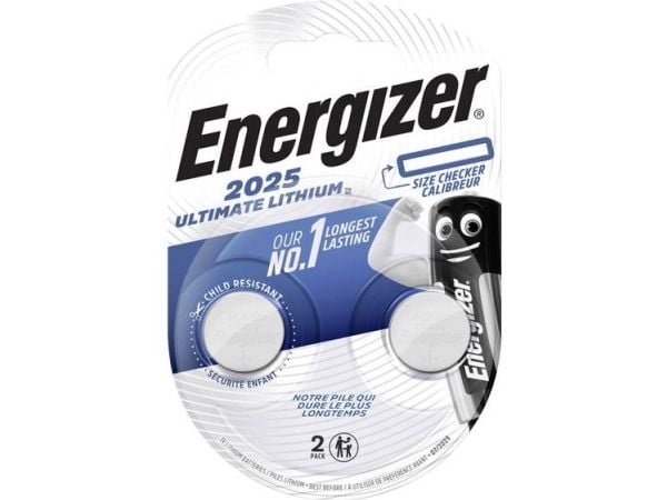 Knapcelle batterier Energizer Ultimate Lithium CR2025, pakke a 2 stk.