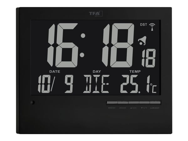 TFA - Herätyskello - elektroninen - työpöytä, seinäkiinnitettävä - musta