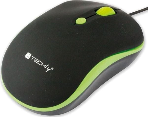 Techly IM 1600-WT-BG, Ambidextrous, Optisk, USB Type-A, 1600 DPI, Svart, Grön