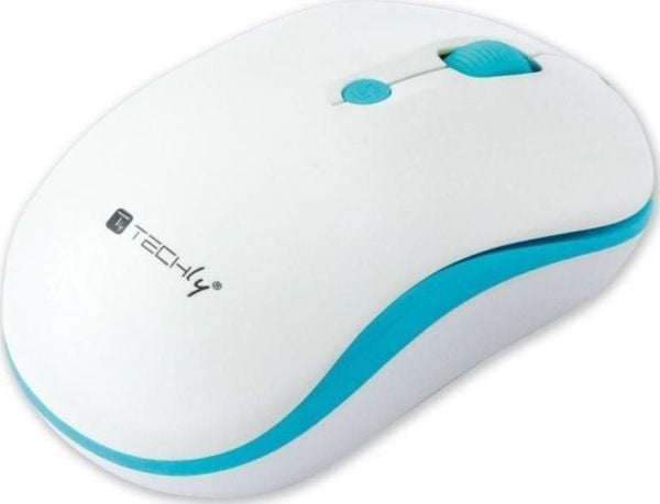 Techly IM 1600-WT-WBW, Ambidekstriøs, Optisk, RF kabel-fri, 1600 DPI, Blå, Hvit