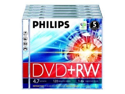 Philips DW4S4J05F - 5 x DVD+RW - 4.7 GB (120 min) 1x - 4x - CD-eske