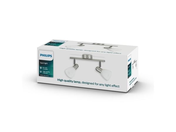 Philips Essentials Burlap-spotlys til tak/vegg, 2 stk., Overflateegnet, E14, 2 ampuller, LED, 220-240 V, Kromfarget