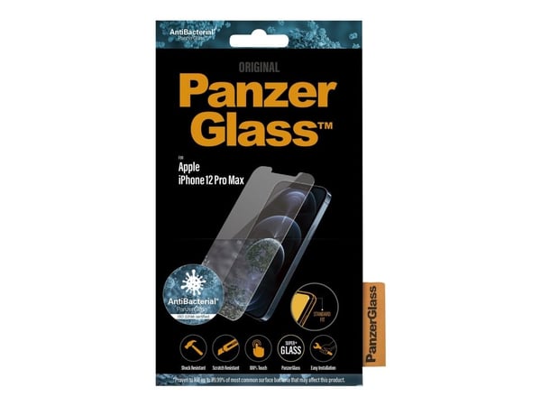 PanzerGlass™ | Antibakteriell - Skjermbeskytter for mobiltelefon - Standard passform - Krystallklar | Apple iPhone 12 Pro Max