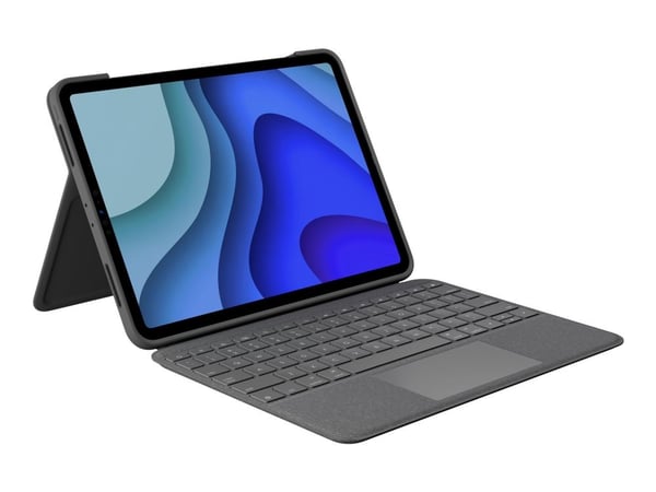 Logitech Folio Touch - Tangentbord och foliefodral - med pekdyna - bakgrundsbelyst - Apple Smart connector - QWERTY - brittisk - oxford-grå - för A...