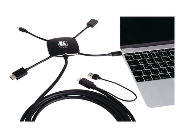Kramer K-SPIDER - Videokort - HDMI, DisplayPort, Mini DisplayPort, USB-C hane till USB, HDMI hane - 3.05 m - stöd för 4K, aktiv