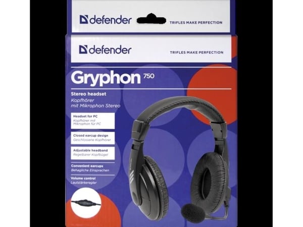 Defender Gryphon 751 - Hodetelefoner - full størrelse - kablet - 3,5 mm jakk - svart