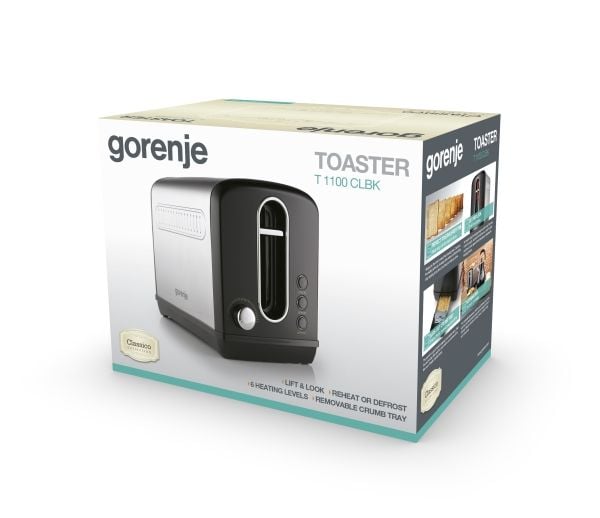Gorenje T1100CLBK - Brødrister - 2 skive - 2 Spor - svart