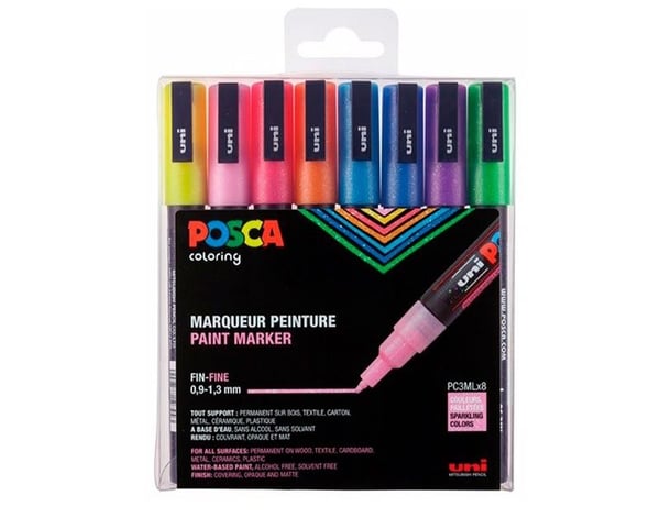 Marker Uni Posca Corner PC3-8 Glitter ass. värit