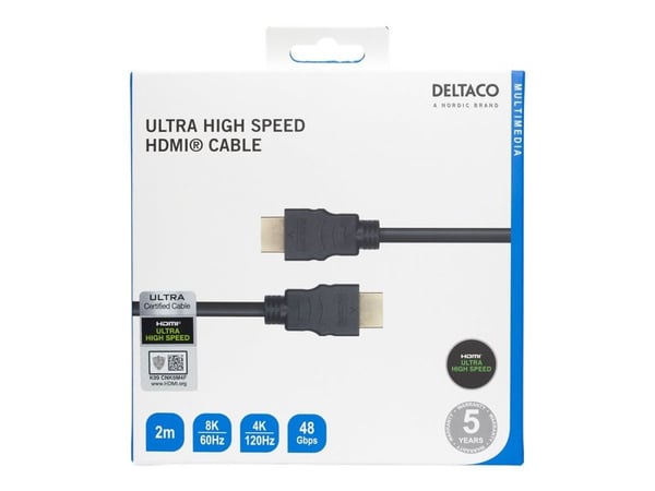 DELTACO - Ultra High Speed - HDMI-kabel - HDMI hann til HDMI hann - 2 m - svart - 8K 60Hz støtte