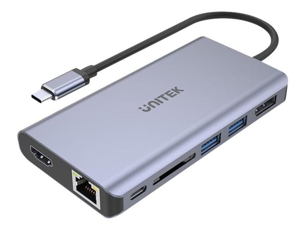 Unitek uHUB S7+ 7-in-1 USB-C Ethernet Hub with MST Dual Monitor, 100W Power Delivery and Card Reader - Dokkingstasjon - USB-C - HDMI, DP - 1GbE