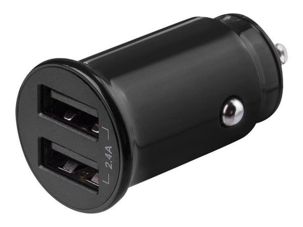DELTACO USB-CAR124 - Bilstrømadapter - 12 watt - 2.4 A - 2 utgangskontakter (USB) - svart