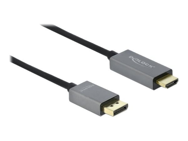 Delock - Adapterkabel - DisplayPort hann til HDMI hann - 3 m - grå, svart - 4K-støtte, aktiv