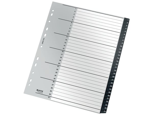 Leitz Recycle - Inndeler - 31 deler - fortrykt: 1-31 - extra wide - med fliker - svart
