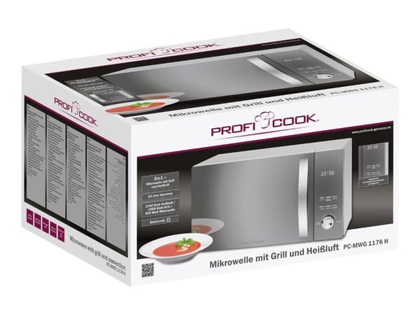 ProfiCook PC-MWG 1176 H - Mikrobølgeovn med konveksjon og grill - 23 liter - 800 W - sølv
