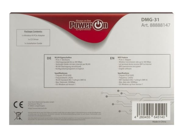 Inter-Tech DMG-31 - Nettverksadapter - PCI Express x1 - 802.11b/g/n