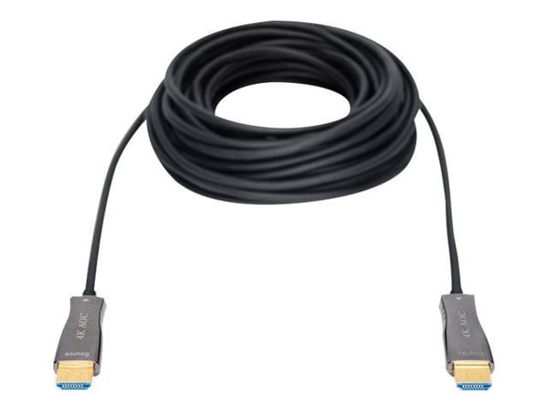 DIGITUS - Premium High Speed - HDMI-kabel med Ethernet - HDMI hann til HDMI hann - 20 m - dobbeltisolert - svart - 4K-støtte, aktiv optisk hybridkabel