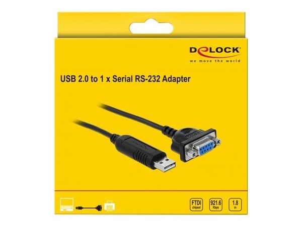DeLOCK 66281, 1,8 m, RS-232, USB A-tyyppi, Naaras, Uros, Suora