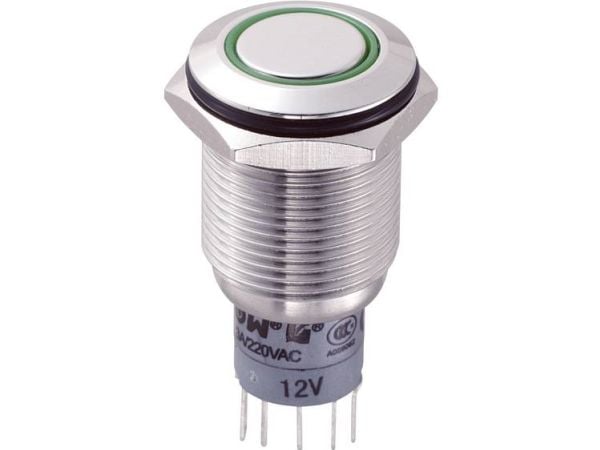 TRU COMPONENTS 701833 LAS2GQF-22E/G/12V/S/P sabotage-/intrångssäker tryckknapp 250 V/AC 3 A 2 x On/(On) grön - 1 st