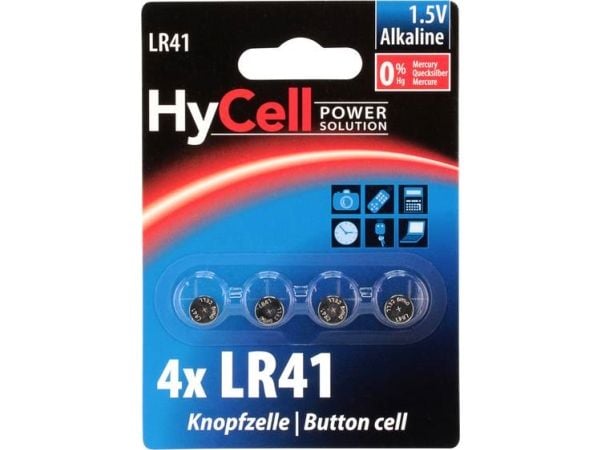 HyCell 1516-0025, Engangsbatteri, LR41, Alkalinsk, 1,5 V, 4 stykker, Sølv