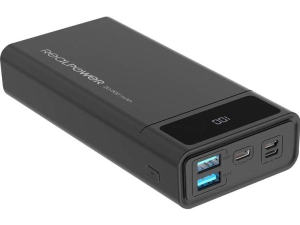 RealPower PB-20k PD, 20000 mAh, 18 W, Sort
