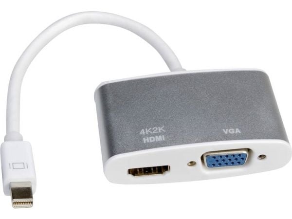 ROLINE 12.03.3161, 0,1 m, Mini DisplayPort, HDMI + VGA (D-Sub), Hankjønn, Hunkjønn, Sølv