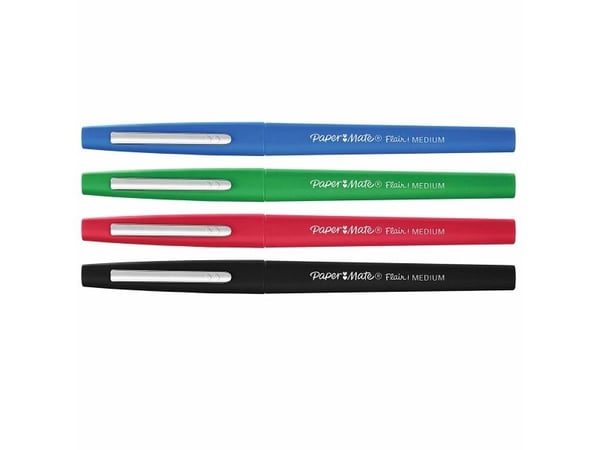 Papermate Flair, Medium, 4 farger, Sort, Blå, Grønn, Rød, Projektil spiss, 1 mm, Sort, Blå, Grønn, Rød