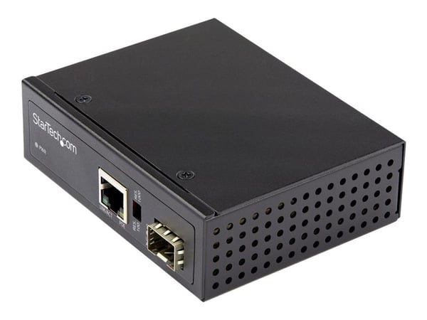 Startech PoE+ Industrial Fiber to Ethernet Media Converter 60W, SFP to RJ45, Singlemode/Multimode Fiber to Copper Gigabit Ethernet, Compact, IP-30/...