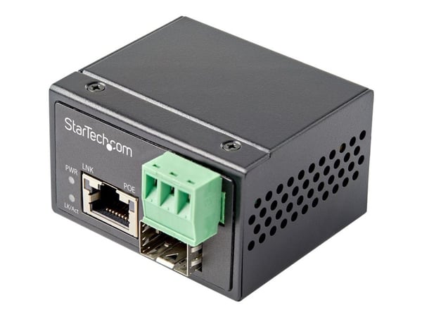 Startech PoE+ Industrial Fiber to Ethernet Media Converter 30W, SFP to RJ45, Singlemode/Multimode Fiber Optic to Copper Gigabit Ethernet, Mini/Comp...