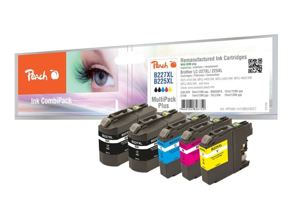 Peach Multi Pack Plus - 5-pack - svart, gul, cyan, magenta - kompatibel - blekkpatron (alternativ for: Brother LC-225XLC, Brother LC-225XLM, Brothe...