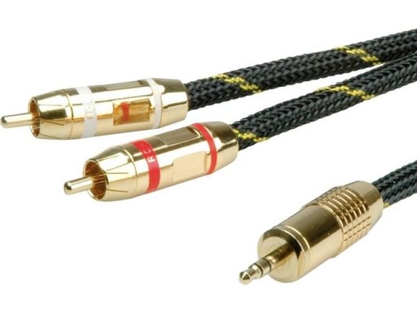 ROLINE 11.09.4273, 3.5mm, Hankjønn, 2 x RCA, Hankjønn, 2,5 m, Sort, Gull