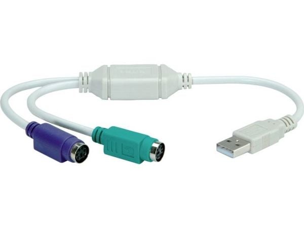 VALUE USB to 2x PS/2, 0,3 m, 2x 6-p Mini-DIN, USB A, Hankjønn, Hunkjønn, Grå