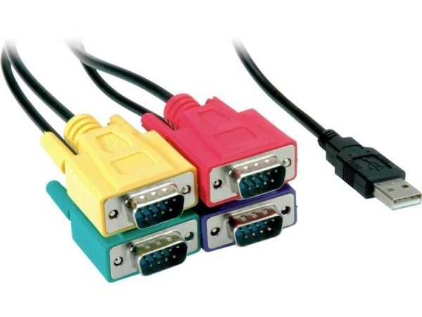 ROLINE 12.02.1016, Sort, Blå, Grønn, Rød, 1,8 m, USB, 4x RS-232, Hankjønn, Hankjønn
