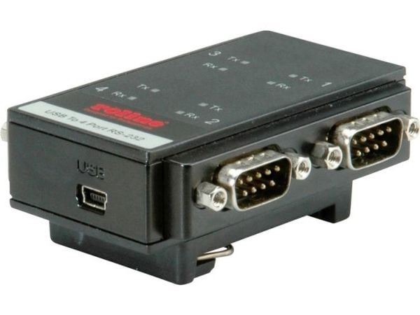 ROLINE USB 2.0 to RS232 Adapter, for DIN Rail 4 Ports, Sort
